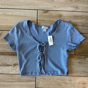 Light Blue Tie-Front Short Sleeve Top